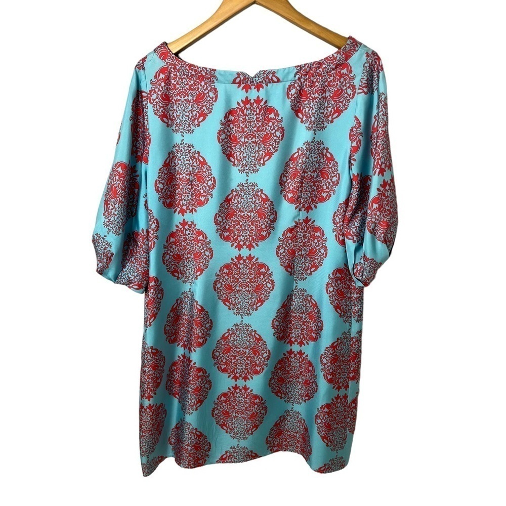 Lilly Pulitzer Turquoise Blue Sand Piper Silk Shift Dress Size 10 Puff Sleeves